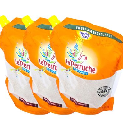 La Perruche natürlicher Brauner Rohrzucker 3 x 750 Gramm im Nachfüllbeutel