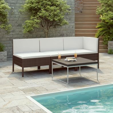 vidaXL 3-tlg. Garten-Lounge-Set mit Auflagen Poly Rattan Braun