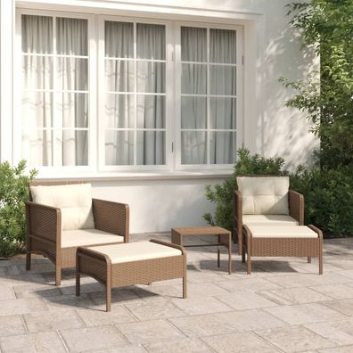 vidaXL 5-tlg. Garten-Lounge-Set mit Kissen Braun Poly Rattan