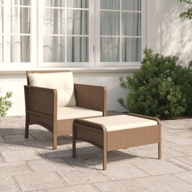 vidaXL 2-tlg. Garten-Lounge-Set mit Kissen Braun Poly Rattan