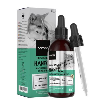 animigo Hanföl für Hunde & Katzen - 60ml Kaltgepresst -Mittel für Haustiere