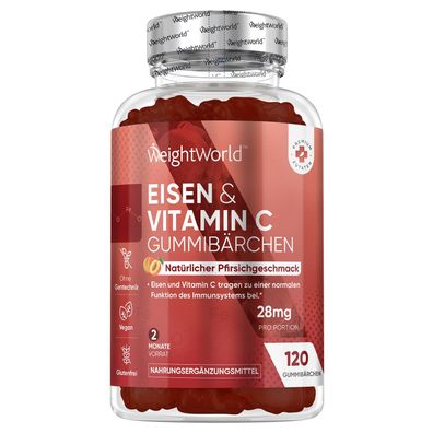 Eisen & Vitamin C Gummibärchen - 2 Monate Vorrat - 120 Iron Gummies - WeightWorld