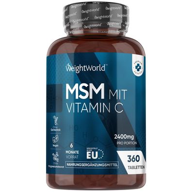 MSM 2400mg mit 100mg Vitamin C - 360 vegane Tabletten für 6 Monate Vorrat-WeightWorld