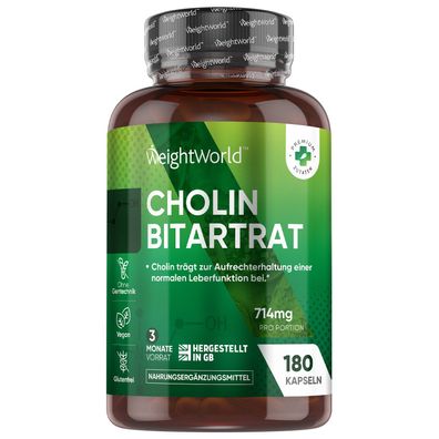 Cholin Kapseln - 714mg pro Portion - 180 vegane Kapseln für 3 Monate Vorrat