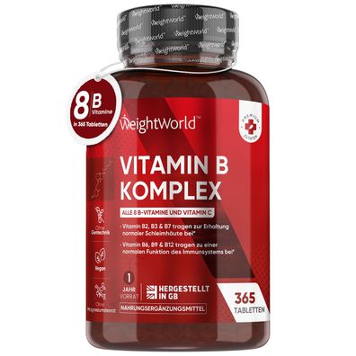 Vitamin B Komplex mit Vitamin C - 365 Tabletten -1 Jahr Vorrat & Vegan - WeightWorld