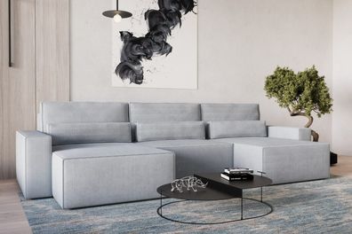 Wohnlandschaft DENVER U MINI Hellgrau - Ecksofa U-Form mit Schlaffunktion Eckcouch