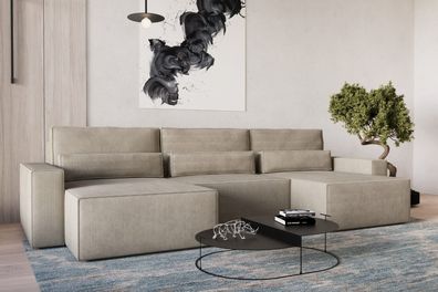 Wohnlandschaft DENVER U MINI Dunkelbeige - Ecksofa U-Form mit Schlaffunktion Eckcouch