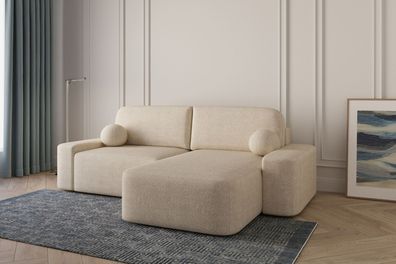 Ecksofa Lisbon Beige - Ottomane beidseitig montierbar, Ecksofa aus Bouclé, Couch
