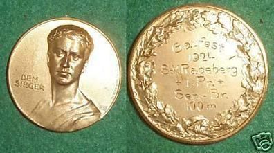 vergoldete Medaille dem Sieger Gaufest Radeberg 1924