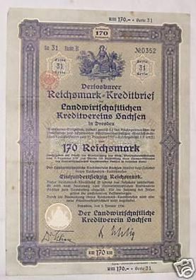 Kreditbrief landwirtschaftl. Kreditverein Sachsen 1930
