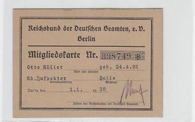 Mitgliedskarte der Deutschen Beamten e.V. Berlin 1938