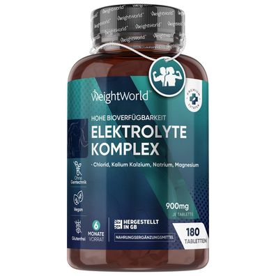 Elektrolyte Tabletten 900mg mit Magnesium, Kalzium, Kalium, Natrium & Chlorid 180Stük