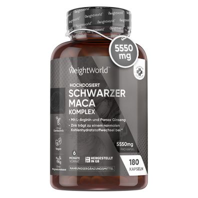 Maca Kapseln - 5550mg - Maca Schwarz Complex mit Panax Ginseng, L-Arginin & Zink