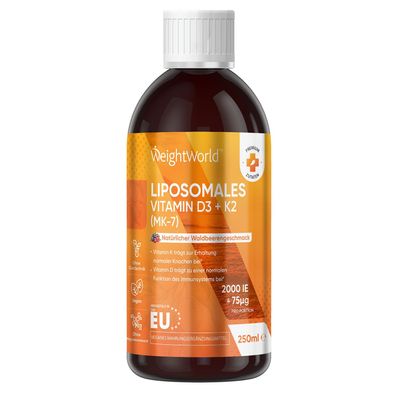 Liposomales Vitamin D3 K2 Tropfen - 2000IE Vitamin D3 + 75 mcg vit K2 MK-7-250ml