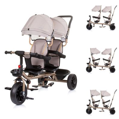 Babyshoppen Geschwisterdreirad Hip Hop, Schiebegriff, Sitze 360° drehbar, Gurte