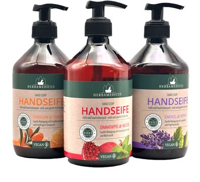 Herbamedicus Hand Seife Lavendel Granatapfel Sanddorn/Orange 3x500ml