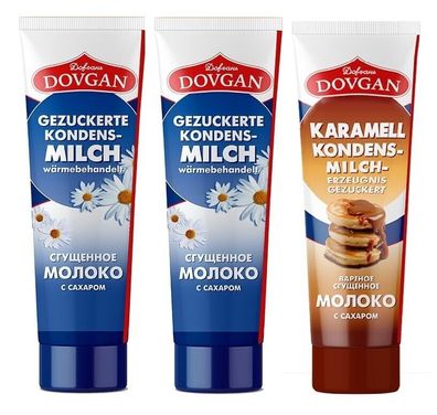 DOVGAN Gezuckerte Kondensmilch in Tube 150g (2 tradizionelle+1 Karamel)