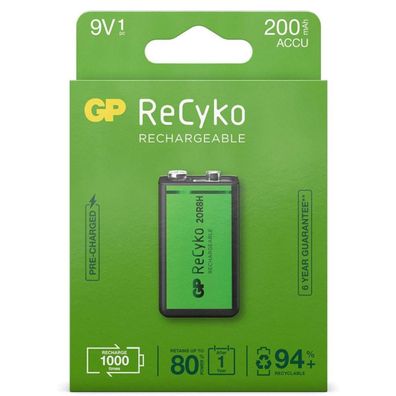 GP ReCyko 9V-Akku Block NiMH 200mAh 9V Wiederaufladbar Akku Accu Block-Batterie