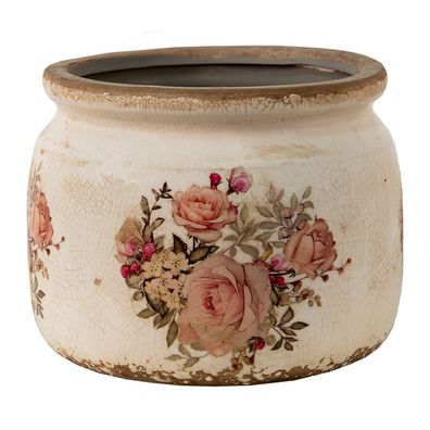 Clayre & Eef Blumentopf Ø 14x12 cm Rosa Beige Keramik Blumen (Gr. Ø 15x13 cm)