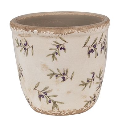 Clayre & Eef Blumentopf Ø 11x10 cm Beige Blau Keramik Oliven (Gr. Ø 11x10 cm)