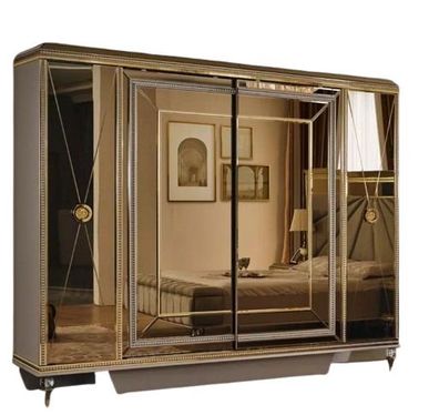 Kleiderschrank Schlafzimmer Schrank Luxus Schränke Viertürig Gold Spiegel Sofort