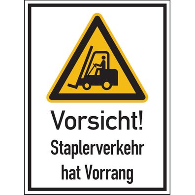 Kombi-Warnschild, Vorsicht! Staplerverkehr hat Vorrang, Aluminiumverbund, 400 x 300 m