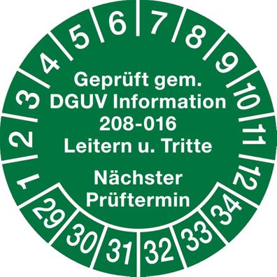 Prüfplakette, DGUV Information 208-016 Nächster Prüftermin, grün/weiß, Ø 30 mm - Boge