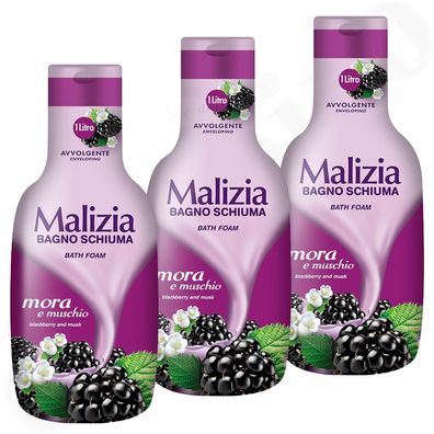 Malizia mora & muschio Brombeere & Moschus Badeschaum 3x 1000ml