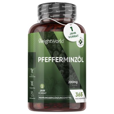 Pfefferminzöl Weichkapseln - 200mg Pfefferminz Öl pro Softgel - 365 Weichkapseln