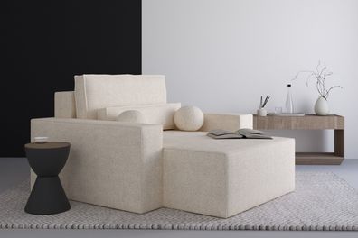 Chaiselongue Denver Creme, Chaiselongue aus Bouclé für Ihr Wohnzimmer, Liege