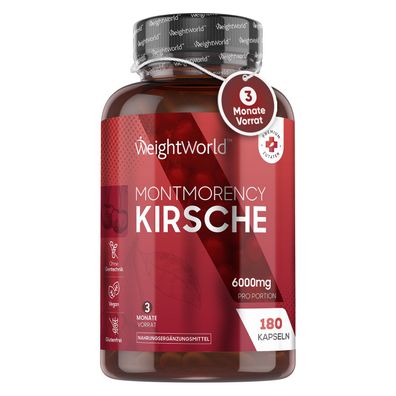 Montmorency Sauerkirschen Kapseln 6000mg - 180 Stück - 3 Monate Vorrat - WeightWorld