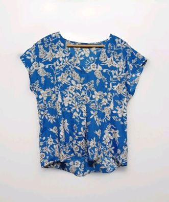 Yessica C&A Bluse Damen Gr. 40 blau weißes florales Muster kurzarm C3