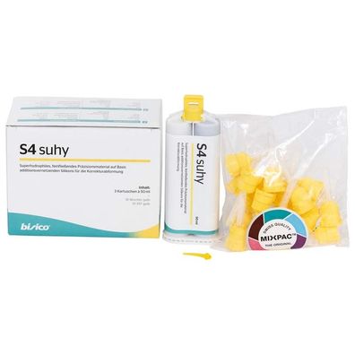 bisico S4 suhy - Packung 3 x 50 ml Doppelkartusche, 18 Mischkanülen gelb, 10 Intraora