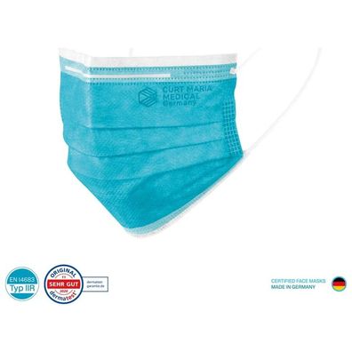 Curt Maria Medical Gesichtsmasken Typ IIR - Karton 20 x 50 Stéck, 3-lagig, petrol