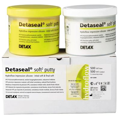 DETAX Detaseal® hydroflow soft2 putty - Packung 2 x 500 ml Dose, 2 Löffel