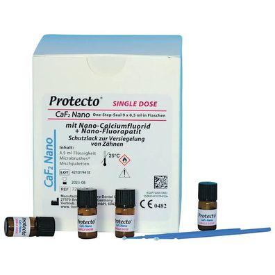 BonaDent Protecto CaF2 Nano - Packung 9 x 0,5 ml Flasche, Mischpaletten, Microbrushes