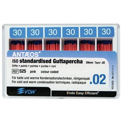 VDW Guttaperchastifte - Packung 120 Stück rosa, Taper.02 ISO 030