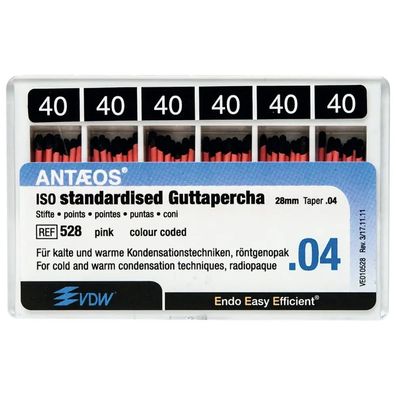 VDW Guttaperchastifte - Packung 60 Stück rosa, Taper.04 ISO 040