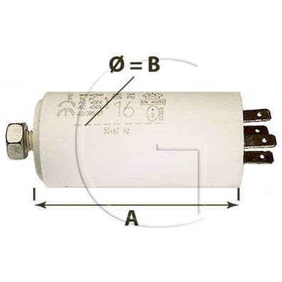 Kondensator für Elektromotoren / L = 71 (A) mm / Ø = 35 (B) mm / Kapazität = 12