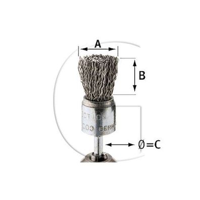 Draht Pinselbürste / Ø = 12 mm / H = 20 mm / Ø Achse = 6 mm / U/min = 20