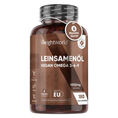 Omega 3 Vegan - Aus Leinsamenöl - 2000mg Leinöl in 2 Kapseln - 180 Weichkapseln