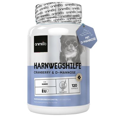 animigo Harnwegshilfe für Hunde - 120 Kapseln für Haustiere - Vitamine mit Cranberry