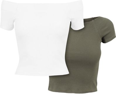 Urban Classics Damen T-Shirt Ladies Off Shoulder Rib Tee 2-Pack