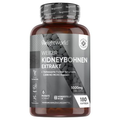 Kidneybohnen Extrakt 5000mg -180 vegane Kapseln - 6 Monate Vorrat - WeightWorld