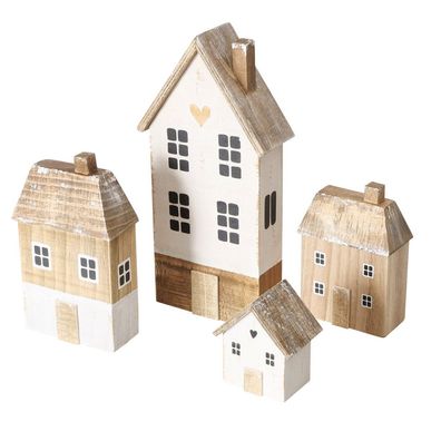 4tlg. Dekohaus Lundholm braun weiß natur aus Holz shabby Holzhaus (4 Größen)
