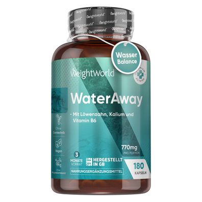 Water Away Kapseln - 11 in 1 Komplex für 3 Monate 180 vegane Entwässerungskapseln