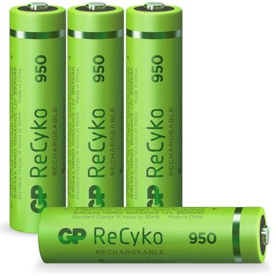 4x GP ReCyko AAA-Akku NiMH 950mAh Micro LR03 LR3 1,2V AAA Akku Accu Batterie