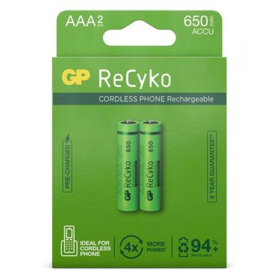 2x GP ReCyko AAA-Akku NiMH 650mAh Micro LR03 LR3 1,2V AAA Akku Accu Batterie