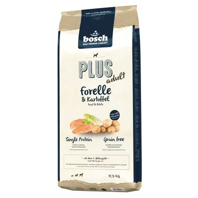 Bosch Hunde Trockenfutter Adult Plus Forelle + Kartoffel getreidefrei 12,5kg