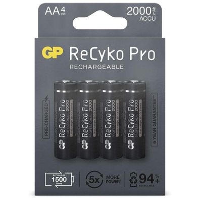 4x GP ReCyko Pro AA-Akku NiMH 2000mAh Mignon LR06 LR6 1,2V AA Akku Accu Batterie